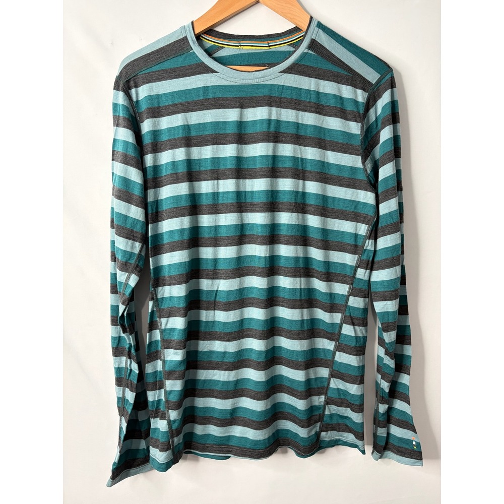 Smartwool Mens Merino 150 Striped Long Sleeve Base Layer Top Teal Grey Size M